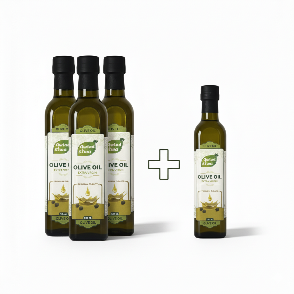 عرض خاص – اشتري 3 زيت زيتون أوتاد سيوة 1 لتر واحصل على 1 مجانًا 0.5 لتر